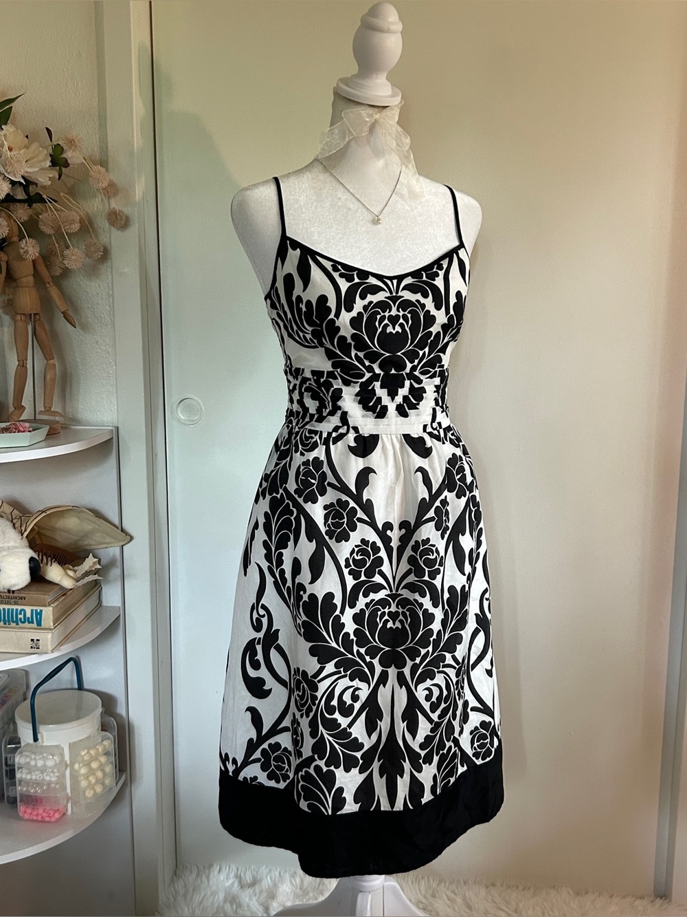 Vintage Fairycore Whimsigoth Black and White Ann Taylor Midi Dress - Picture 1 of 5
